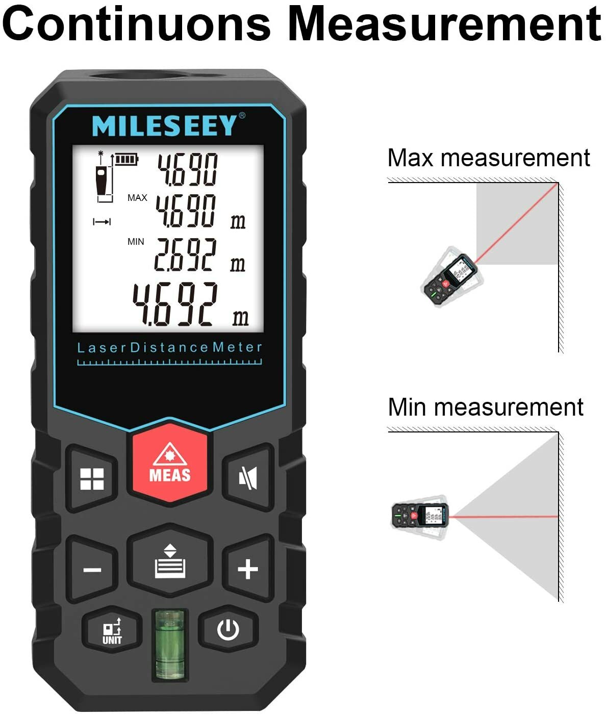 Mileseey 164Ft Laser Distance Meter Digital Tape Measure Area Volume Measure