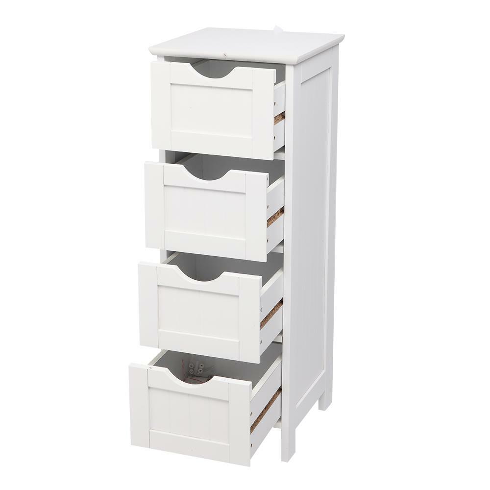 4 Drawers Bathroom Floor Cabinet Storage Organizer White Free Standing Cabinet