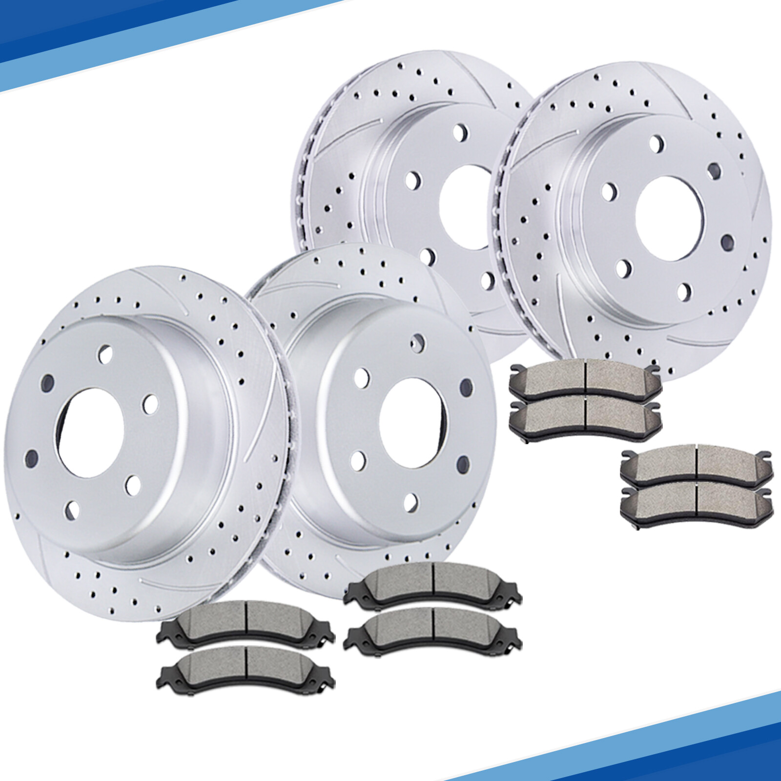 Front Rear Drilled Rotors Ceramic Brake Pads for Suburban Silverado 1500 Tahoe