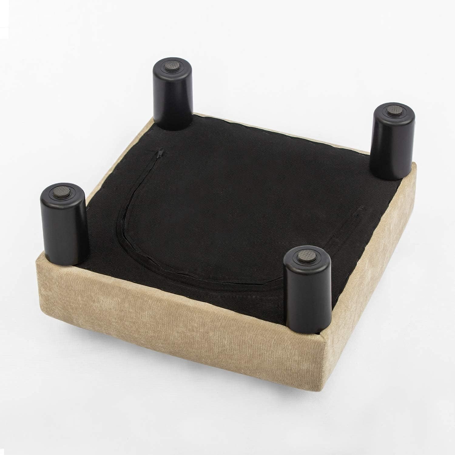 Compact Square Fabric Footstool Ottoman 15" Wheat Mid-Century Modern Desk Accent