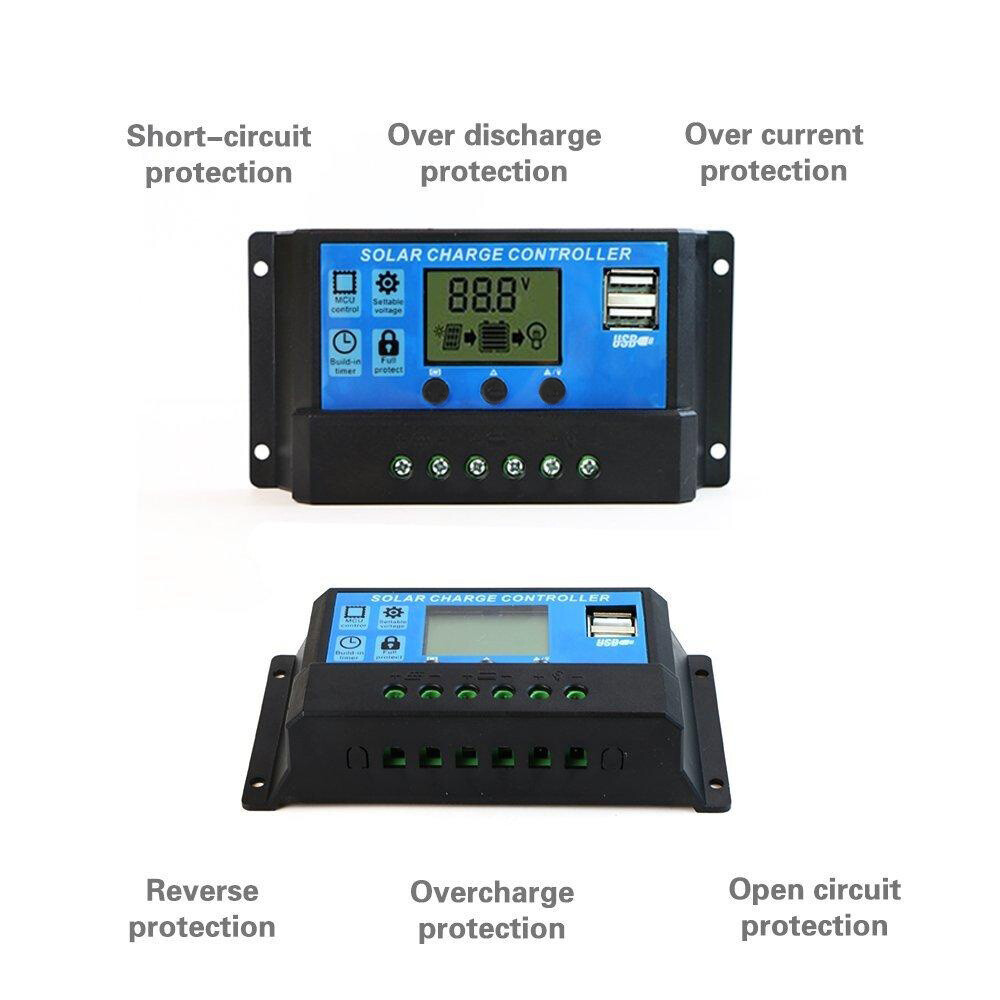 10/20/30/40/60A PWM Solar Panel Battery Regulator Charge Controller USB 12/24V