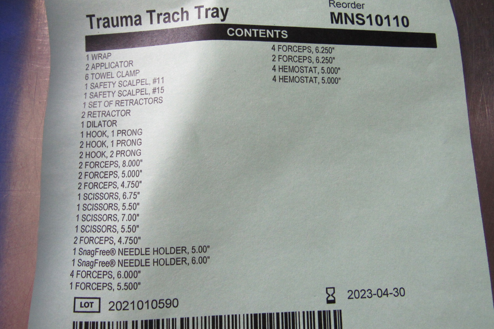 Centurion Trauma Trach Tray Kit MNS10110 Lot of New Pakistan Instruments SEALED