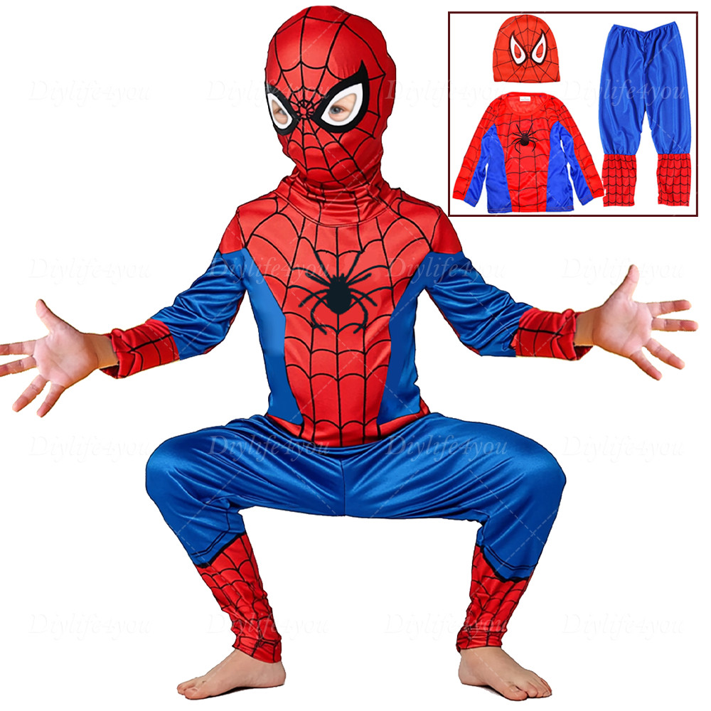 Kids Boys Spiderman Fancy Dress Jumpsuit Cosplay Costume Party Bodysuit 3-7 Age