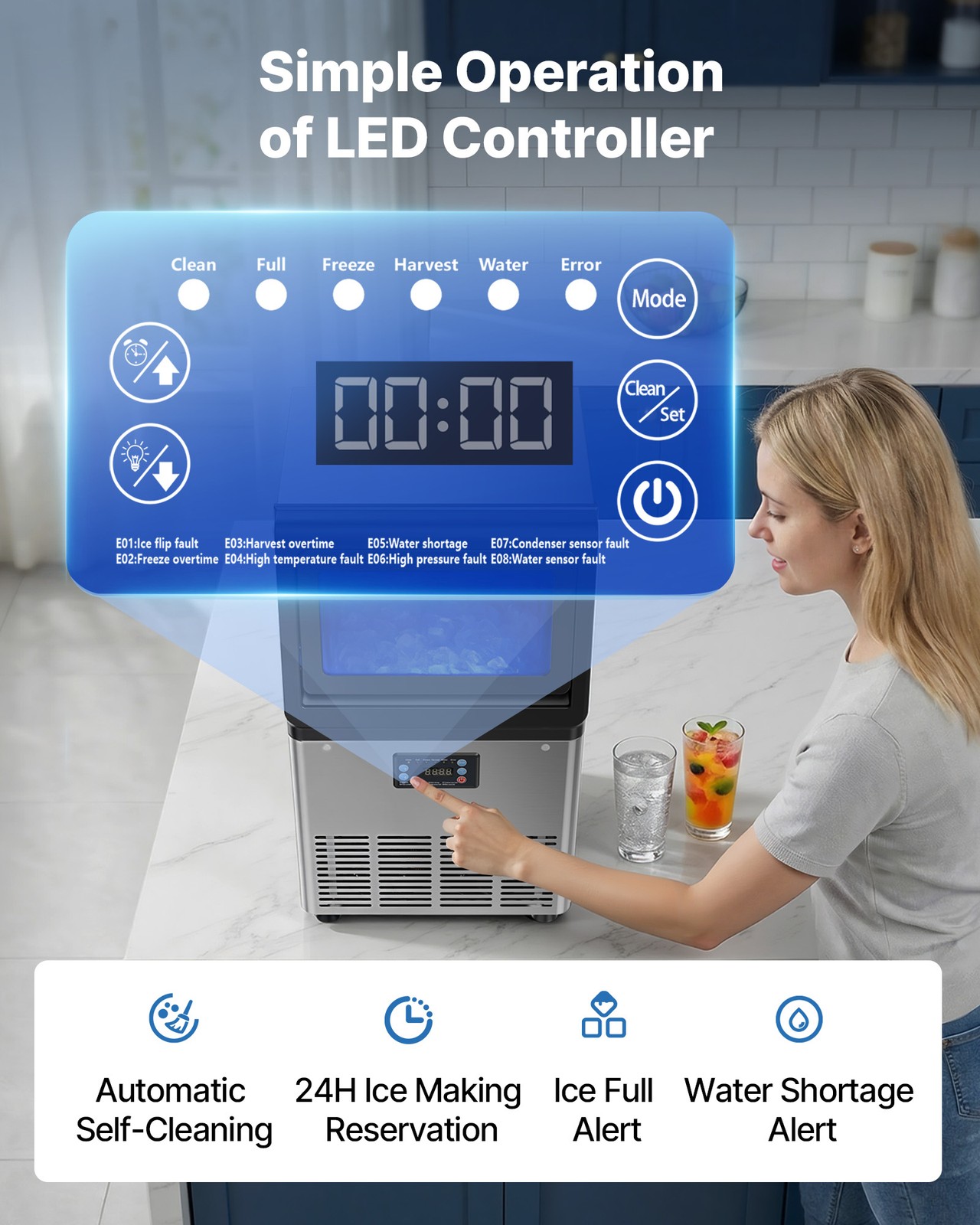 VEVOR Commercial Ice Maker 90 lbs/24h Ice Machine 13 lbs Storage Bar Restaurant