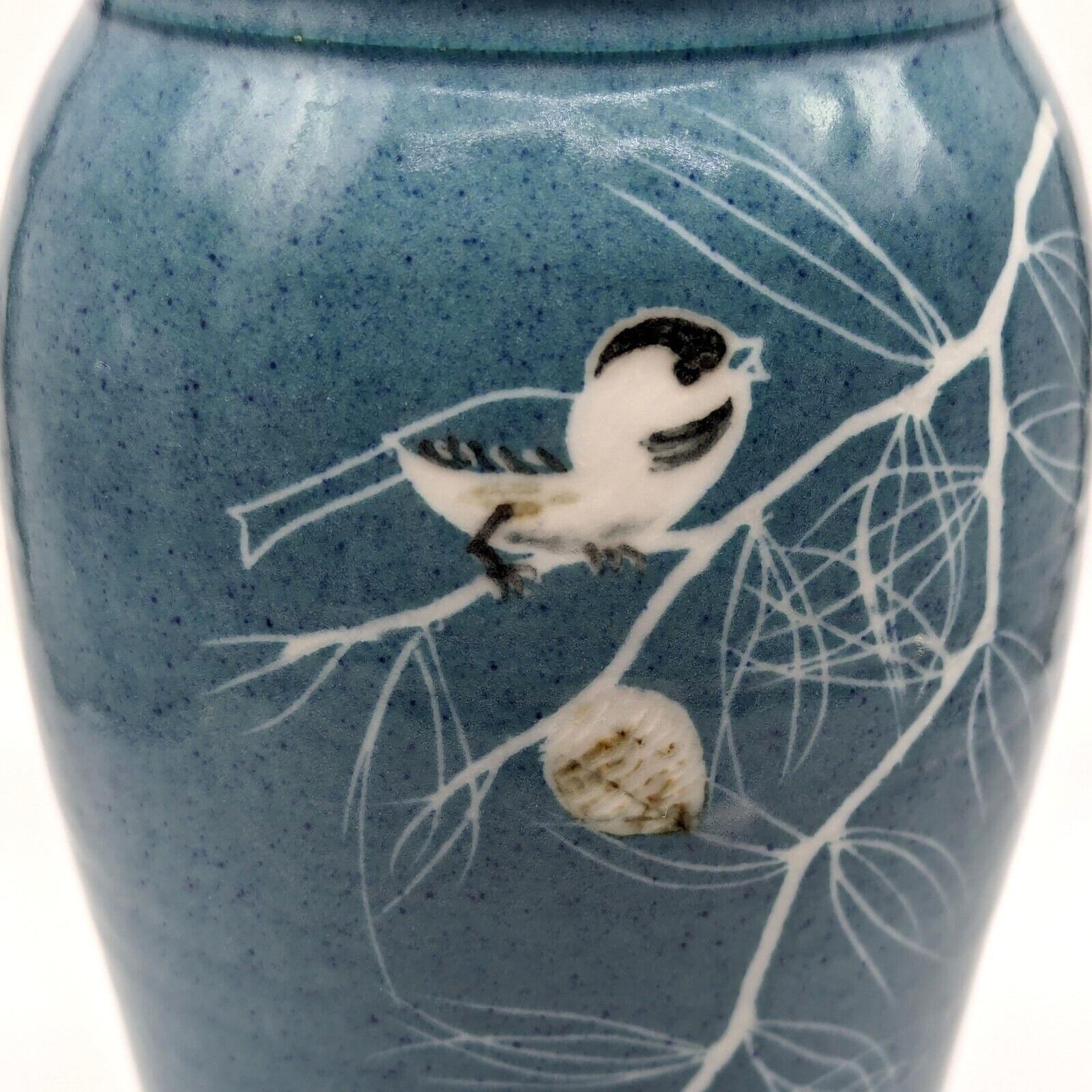 Chickadee Vase Pottery Bird Blue Pine Branches Georgetown Maine