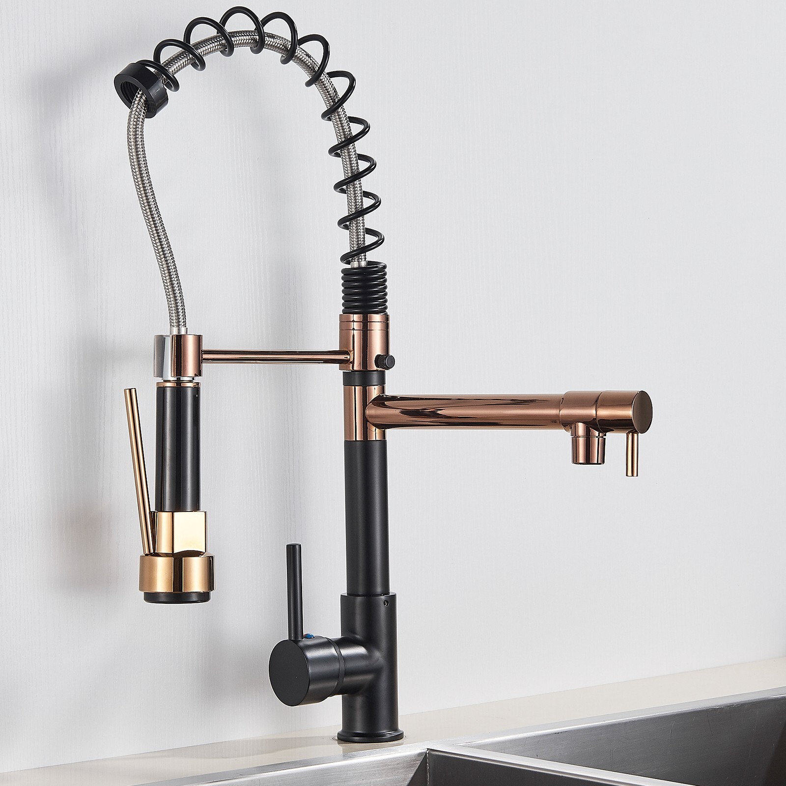 Black Rose Gold Kitchen Faucet Pull Down Sprayer Swivel Single Handle Sink Mixer