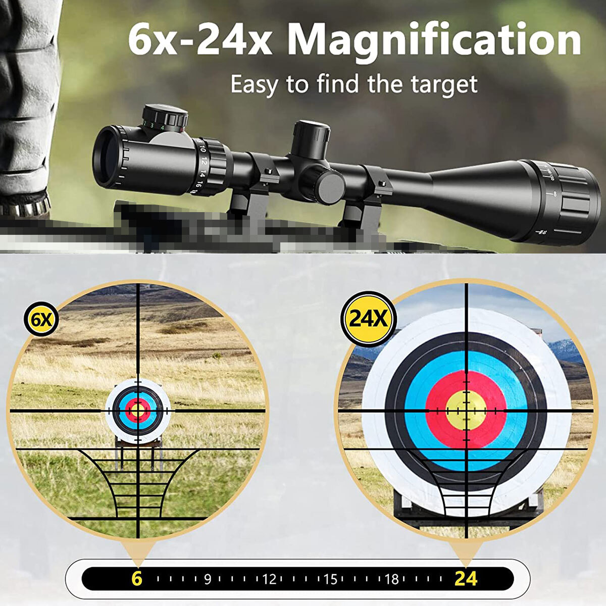 6-24x50 Hunting Rifle Scope Rangefinder Iilluminated Reticle Optics AirGun Scope