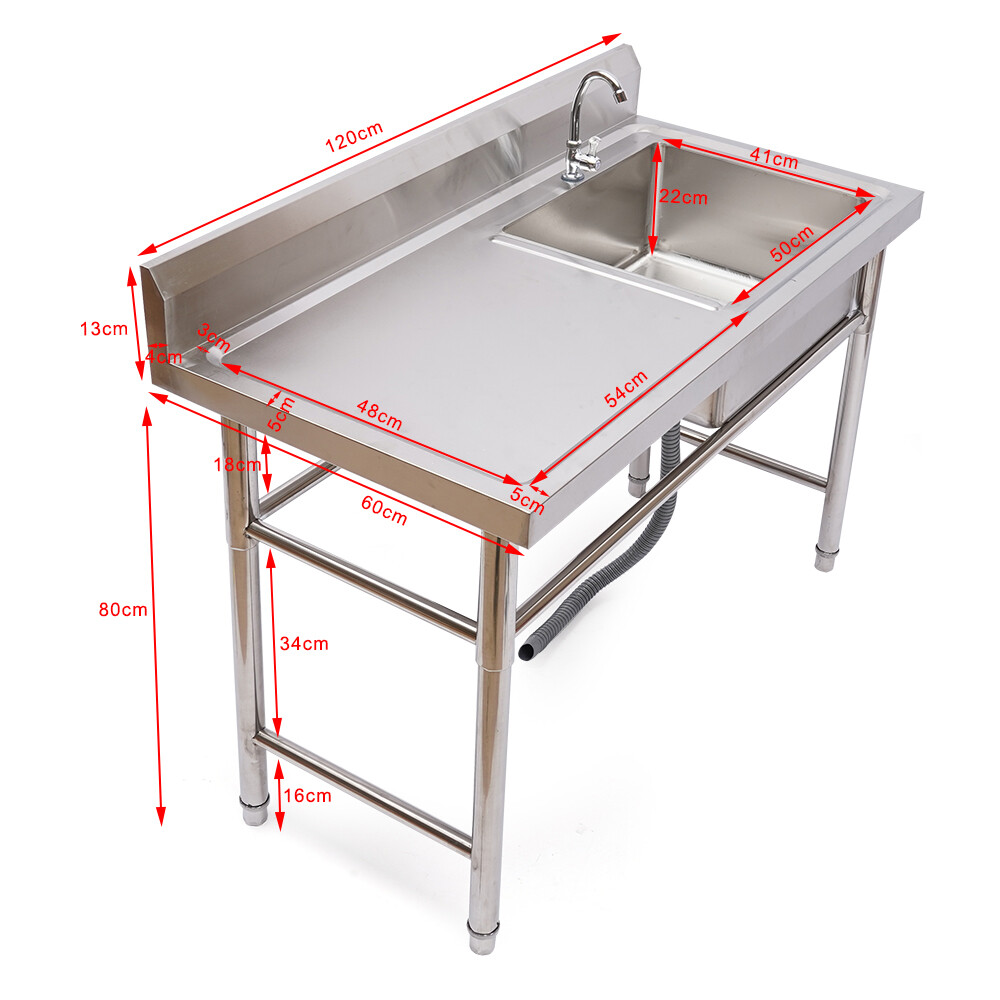 Commercial Kitchen Sink Prep Table w/ Faucet Stainless Steel Single Compartment