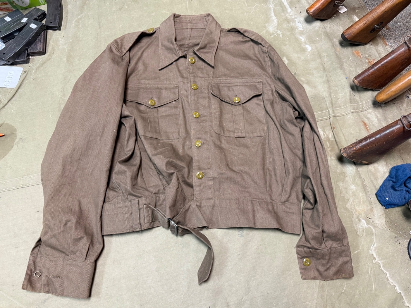 WWII BRITISH ARMY P1937 P37 SUMMER DENIM BATTLEDRESS FIELD JACKET-SIZE 2XL LONG