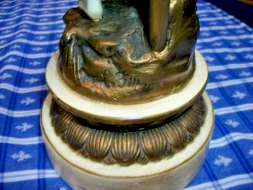 Vintage French Figural Lamps Moreau Fisherman Lady Flower Basket Bronzed Metal