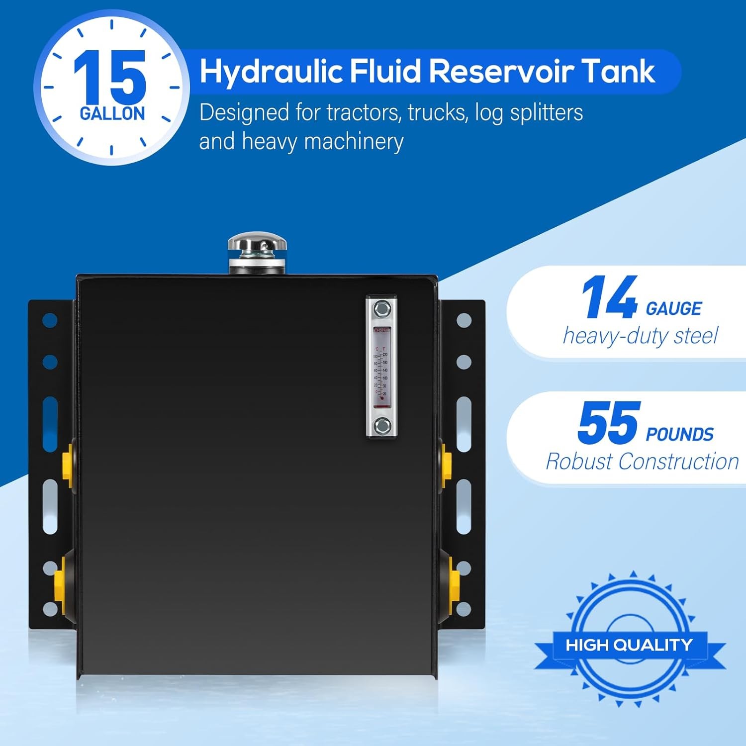 15-Gallon 14 Gauge Hydraulic Fluid Reservoir Tank w/ Breather Strainer Fill Cap