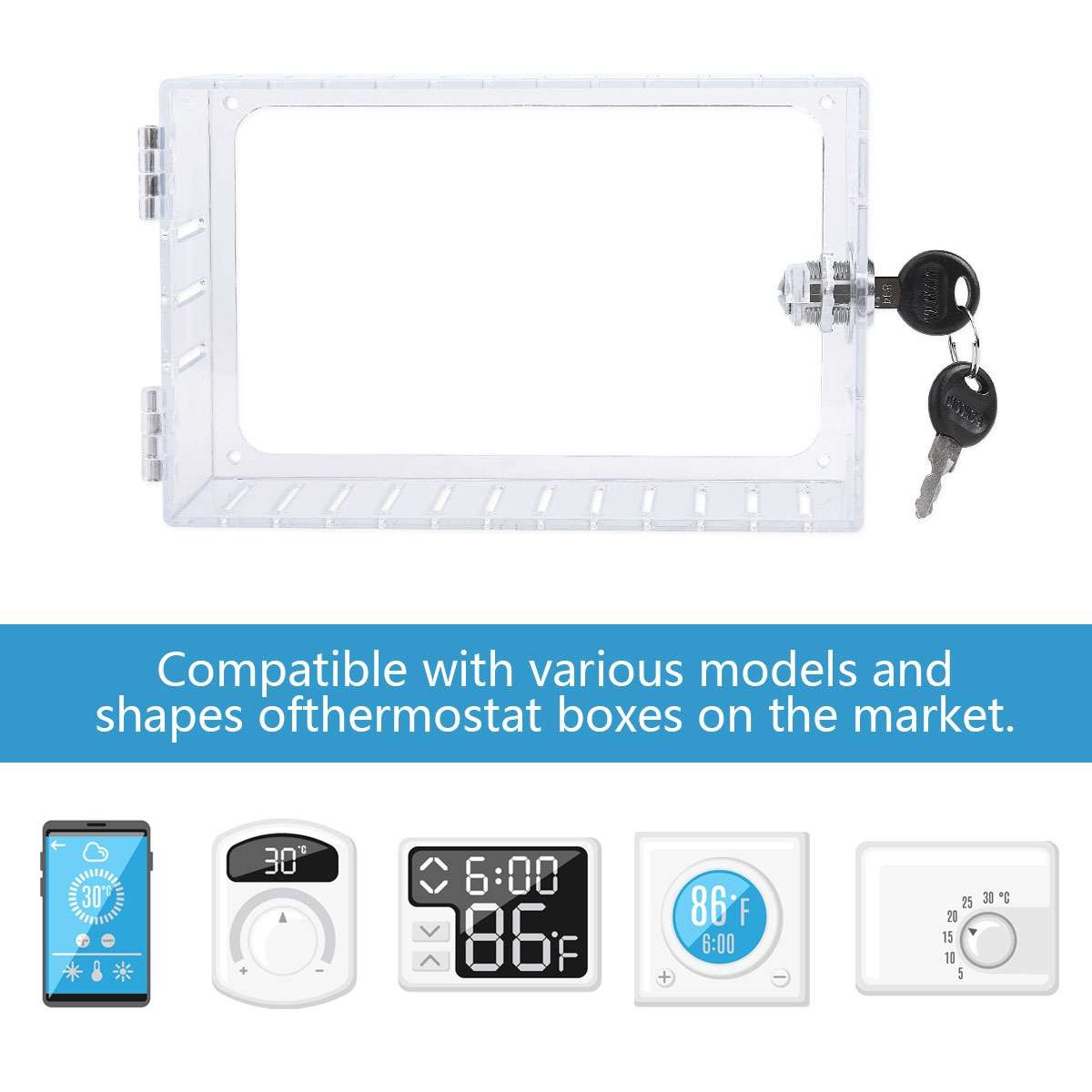 Thermostat Lock Box with 2 Keys Transparent Protective Cover Acrylic Guard Box