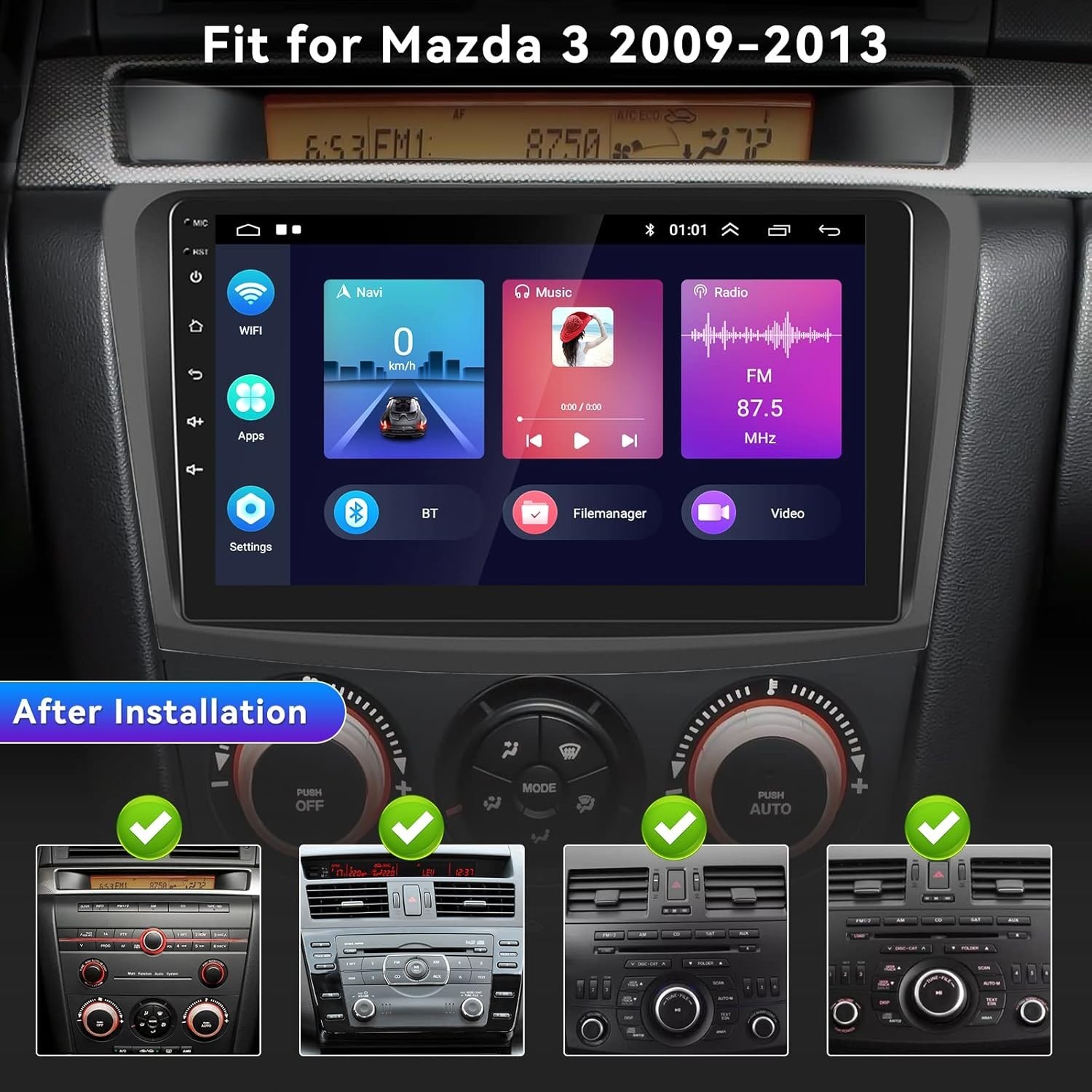 For Mazda 3 2010-2013 10" Android 14 Car Stereo Radio GPS Navi CarPlay BT FM+Cam