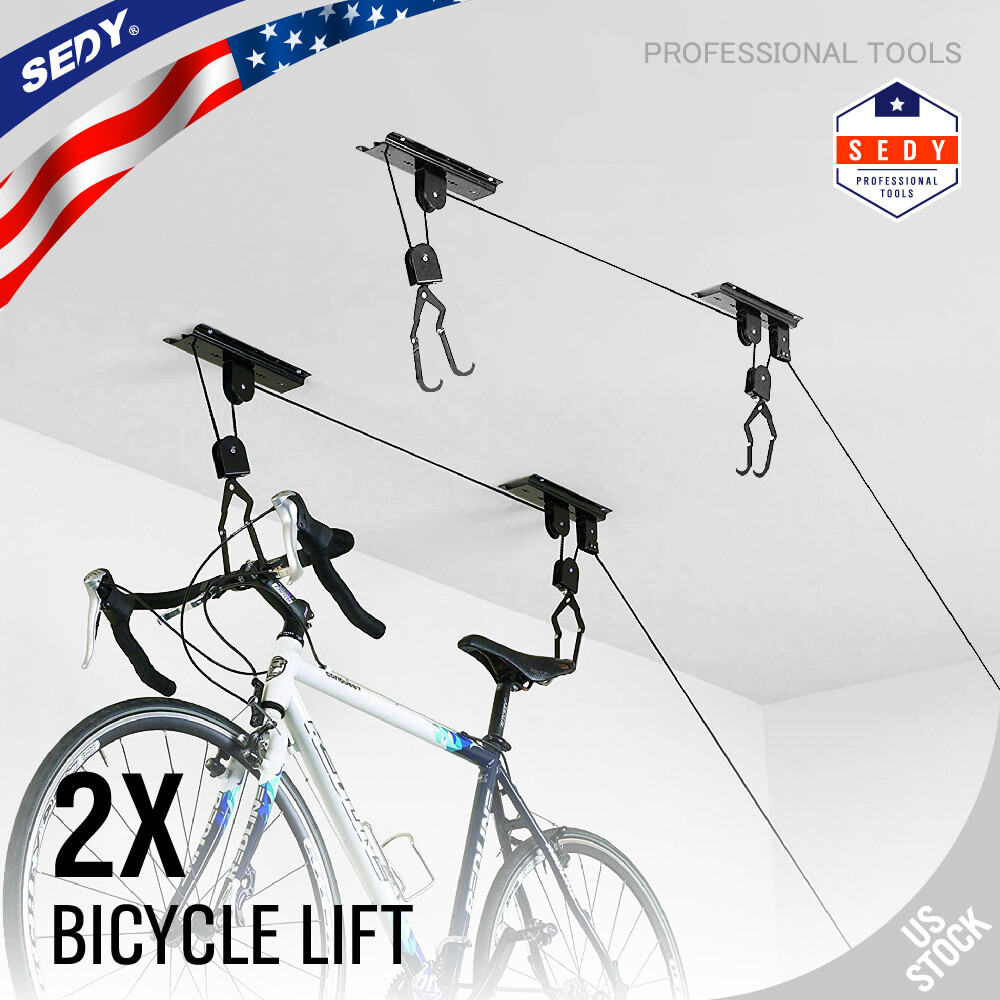 2 Packs Ceiling-Mounted Bike Lift Mountain Bicycle Hoist Garage Utility Hanging