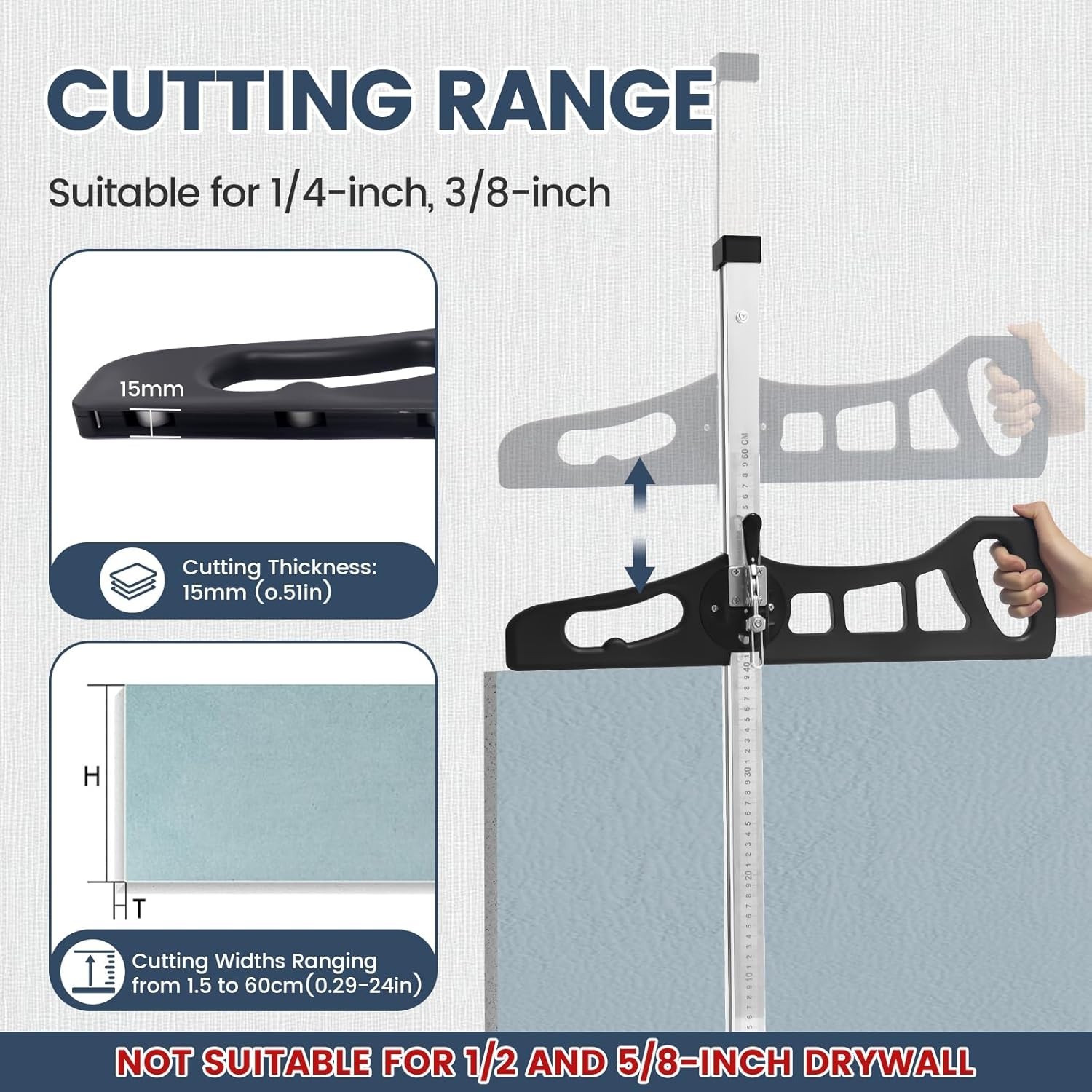 Foldable Drywall Cutting Tool, Hand Push Gypsum Drywall Cutter, 1.5 to 61cm B