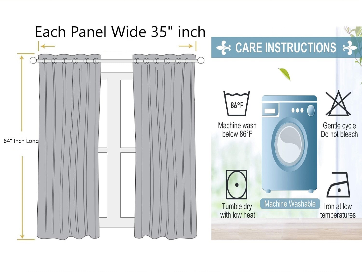 100% Blackout 2 Panels Lined Backing Heavy Thick Grommet Window Curtain ADAM