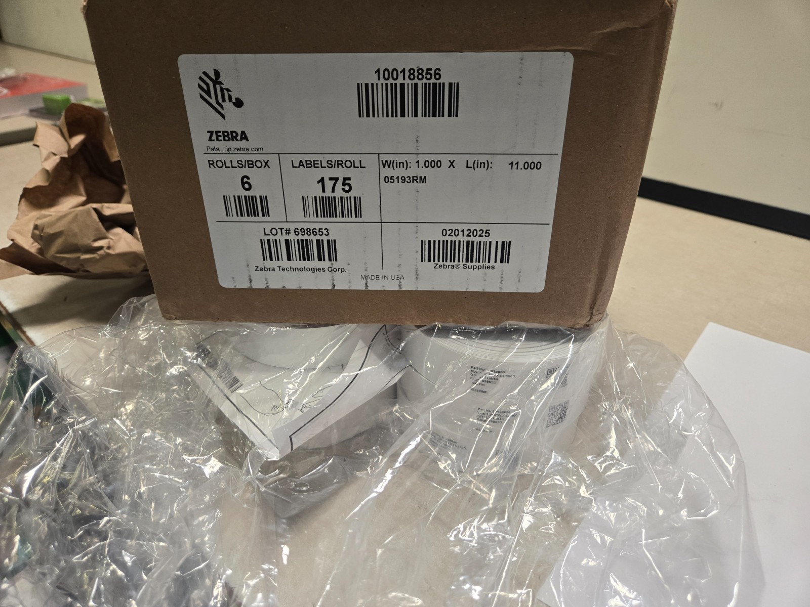 6- Zebra Z-Band Ultrasoft Wristbands, 10018856, 1" x 11", White, 175 lables/Roll