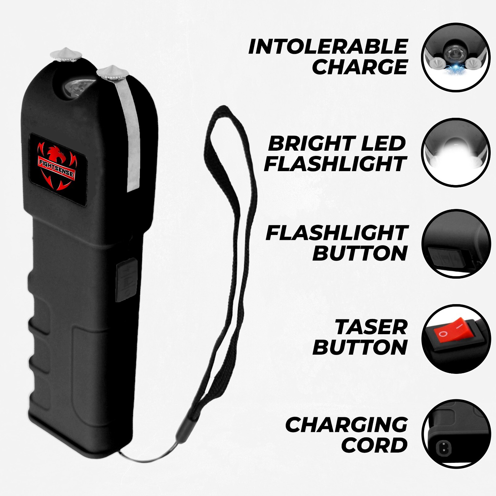 FIGHTSENSE mega Stun Gun VTS-989 - 600BV Heavy Duty Rechargeable LED Flashlight