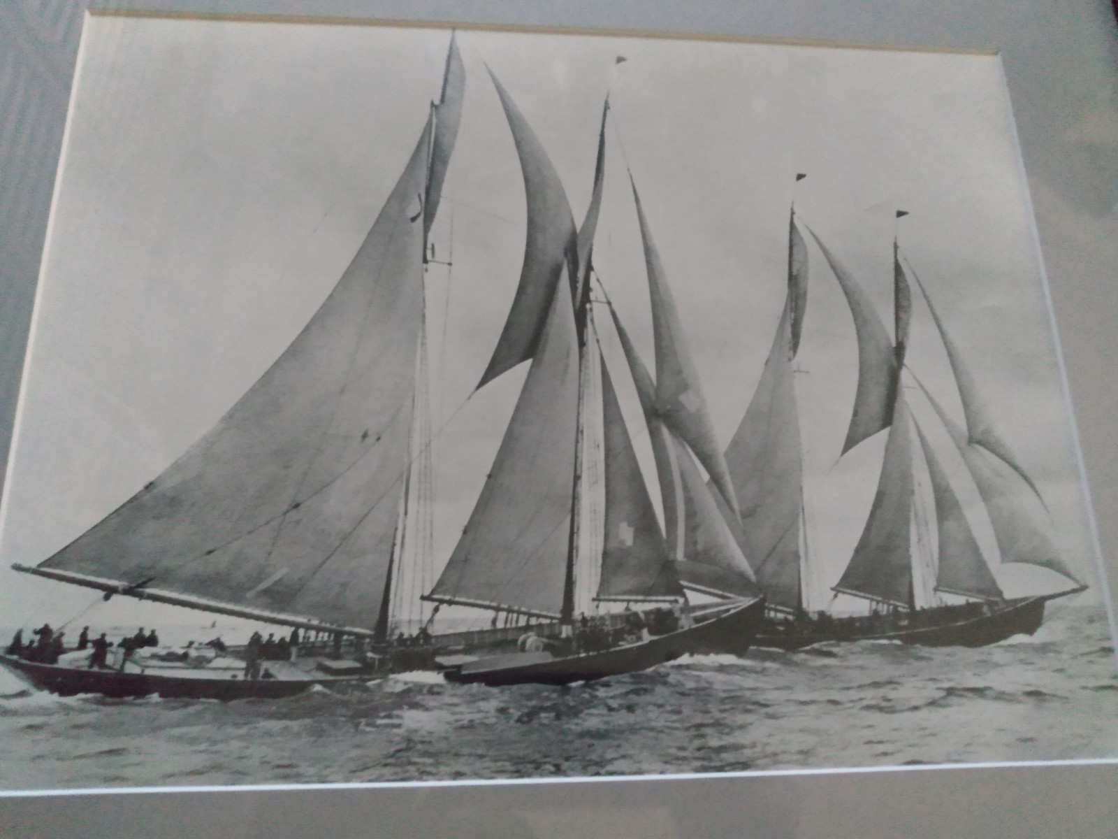Scarce 1938 Schooners Bluenose and Gertrude Thebauld Racing Framed Photograph