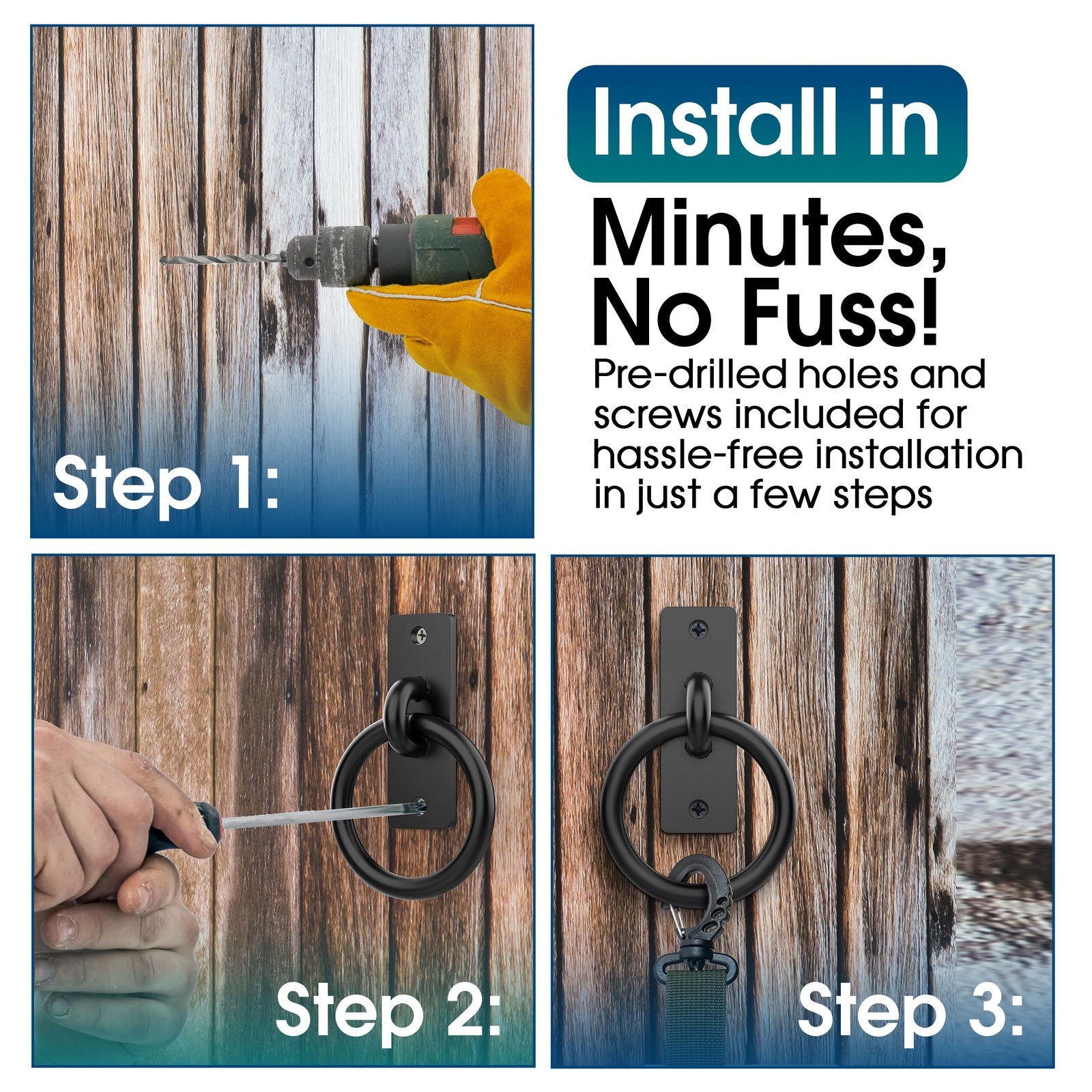 Sunset Valley Metalcraft Horse Tie Ring - 2-3/8" inches Heavy-Duty Black