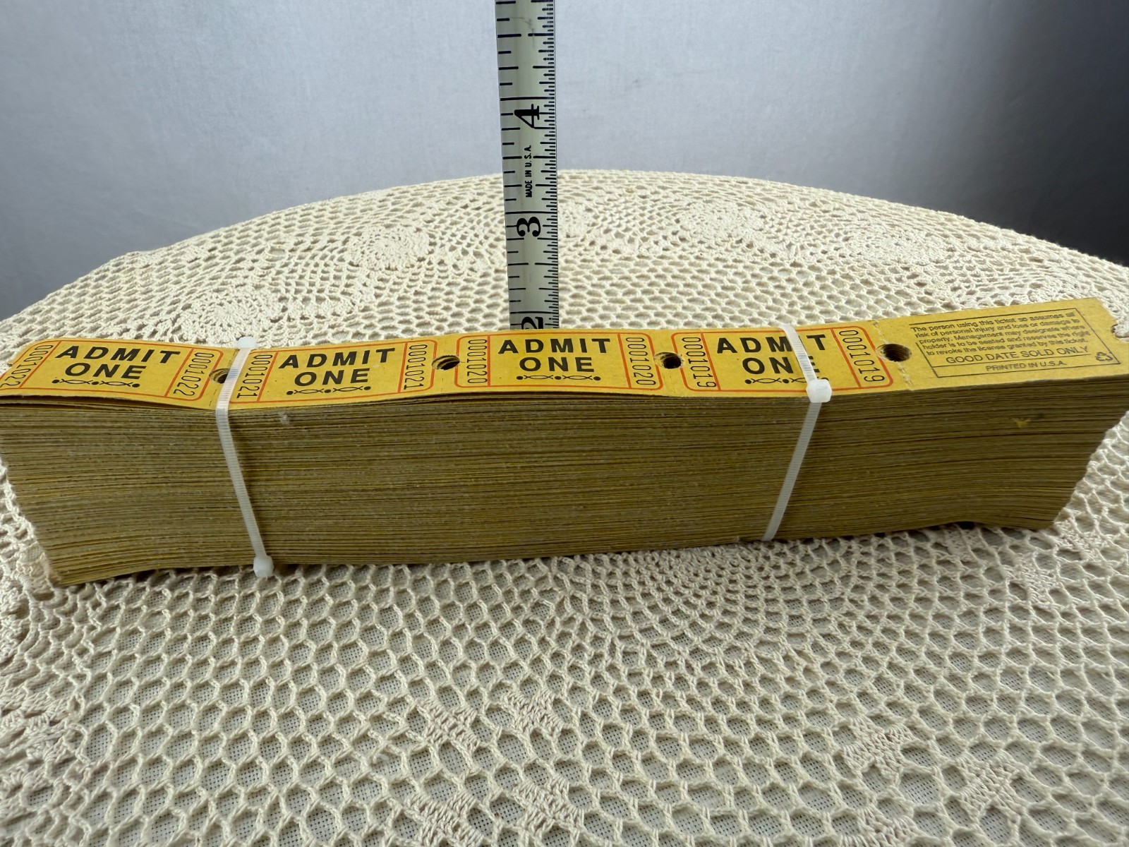 NOS Vintage Stack Yellow ADMIT ONE Numbered TICKETS Roll Admission Scrapbooking