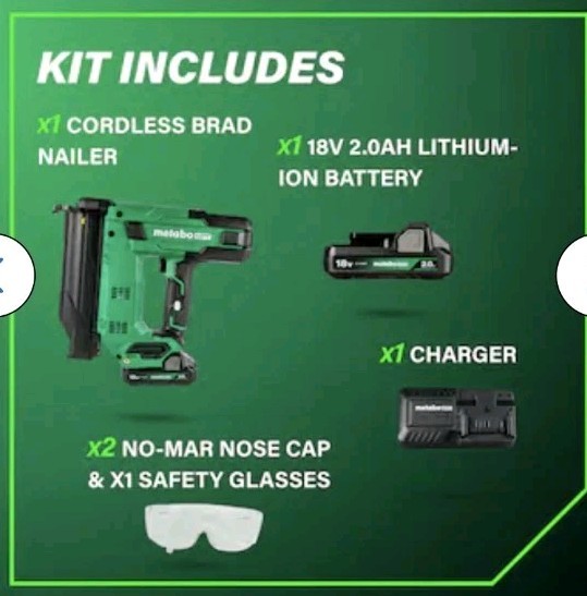 Metabo HPT 18V Cordless 18-Gauge Brad Nailer Kit Batt+Charge, Brushless NT1850DG
