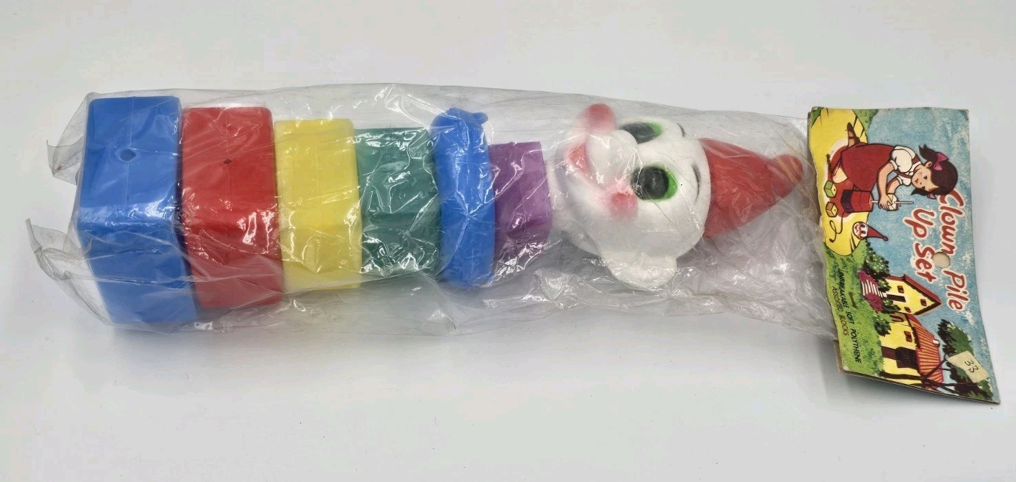 Vintage Plastic Clown Stacking Blocks Toy Sealed New Ex Shop Stock
