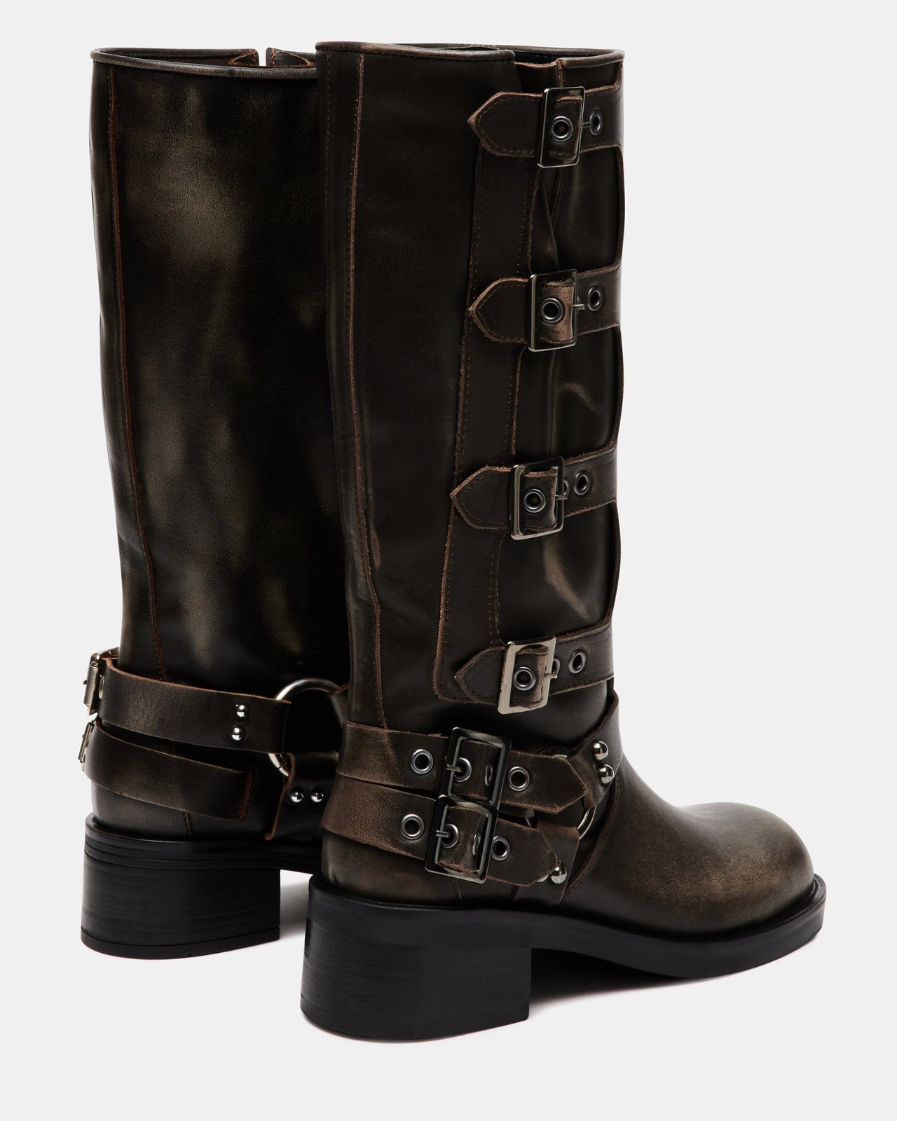 Steve Madden Rocky women's brown leather motorcycle boots