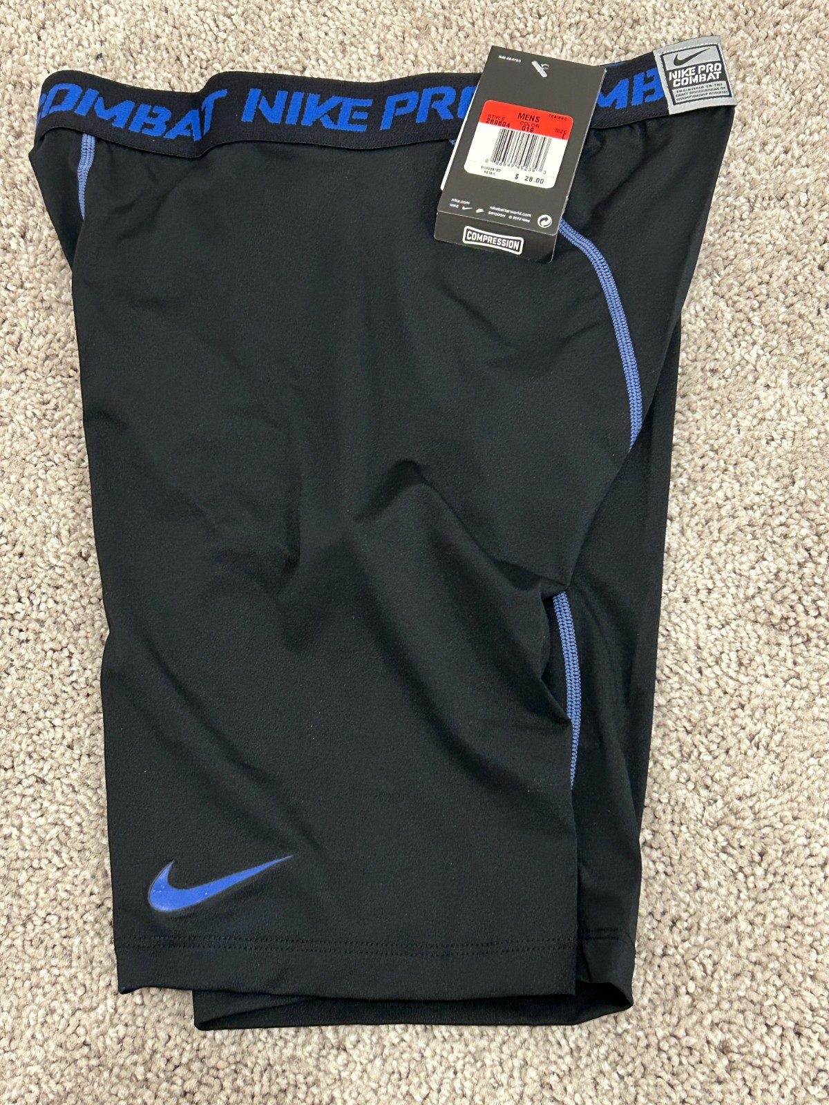 NEW Nike Pro Combat Football Compression Shorts Black Blue 269604 019 Large L