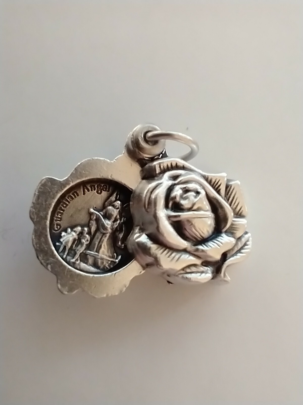 Catholic St Michael Guardian Angel Silver Tone Locket Petite Medal, Italy