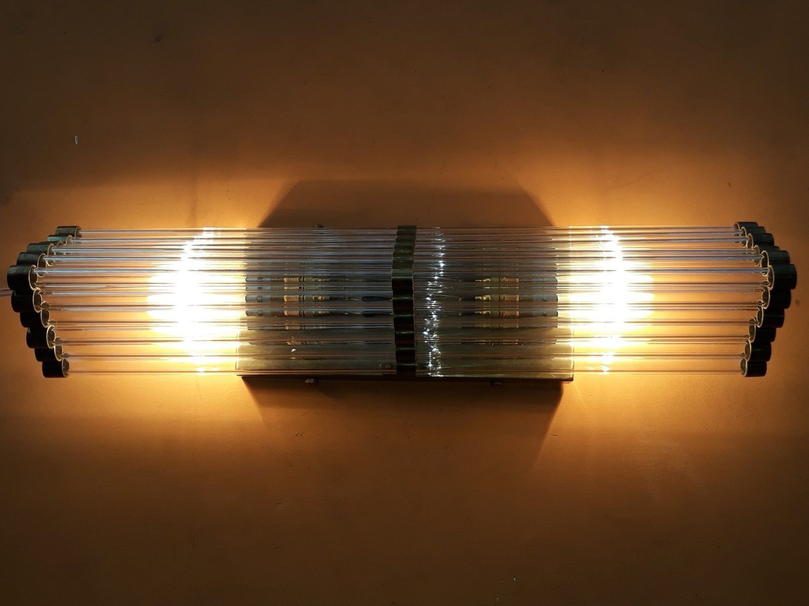 Old Vintage Art Deco Skyscraper Brass & Glass Rod Ship Light Wall Sconces Lamp