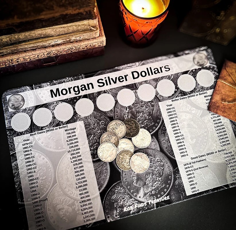 11" X 17" Morgan Dollar Dates Coin Mat - Rubber Backed and Safe for Coins!