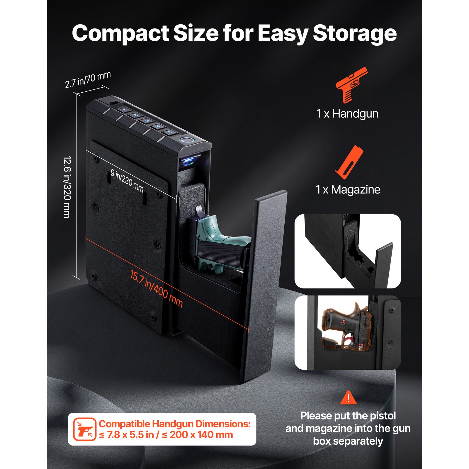 Uimoso Gun Safe Slider with Fingerprint, Code, and Key Access for Pistol Storage