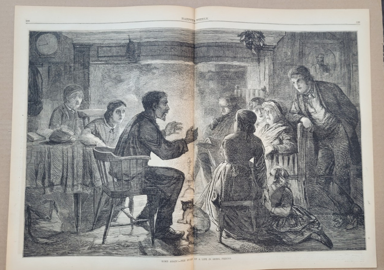 Home Again! The Story of a Life in Rebel Prisons vintage print 1865 dramatic!