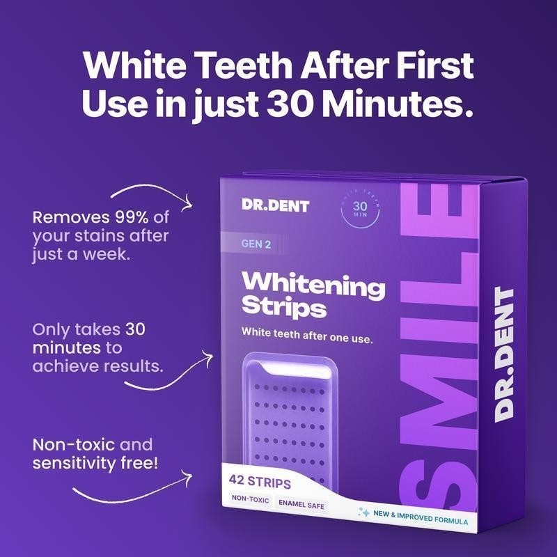 DR.DENT Purple Teeth Whitening Strips – Stain Removal with Whitening 42 strips