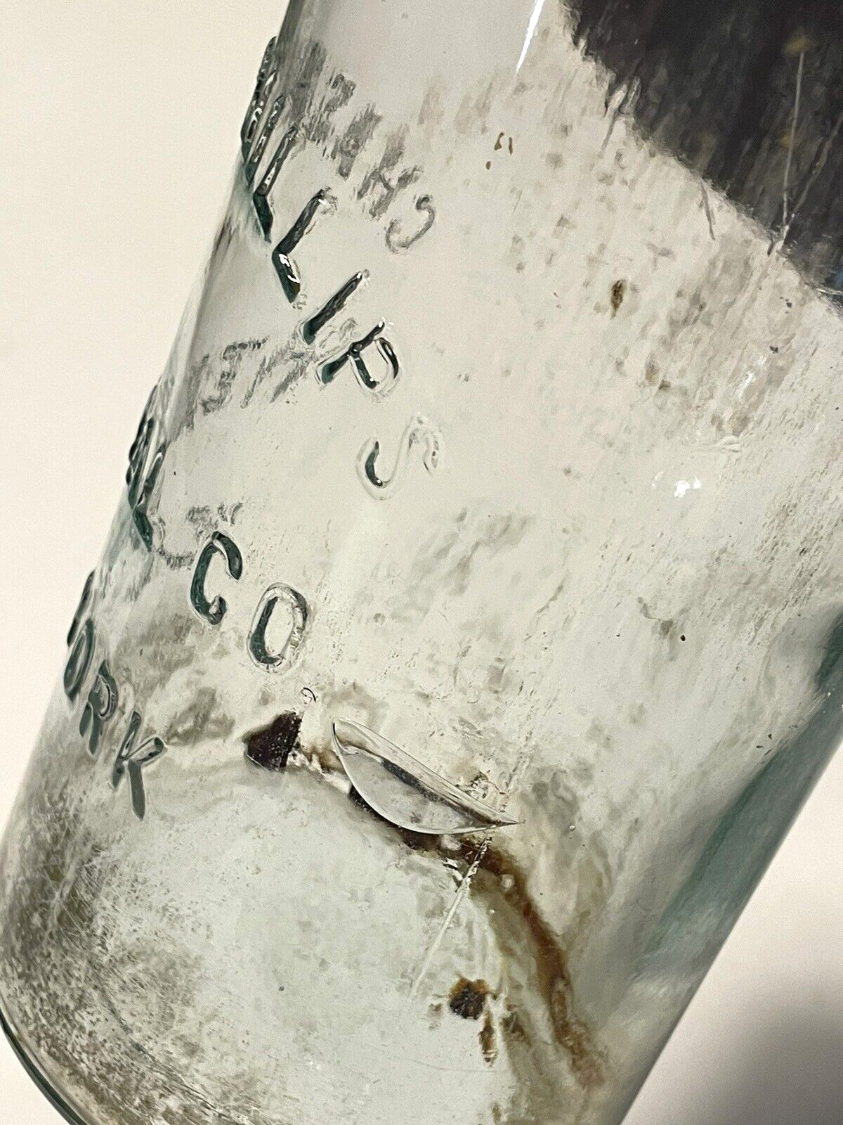 VTG Embossed CHAS H. PHILLIPS CHEMICAL CO. Bottle Blue Green Glass 10.5" tall