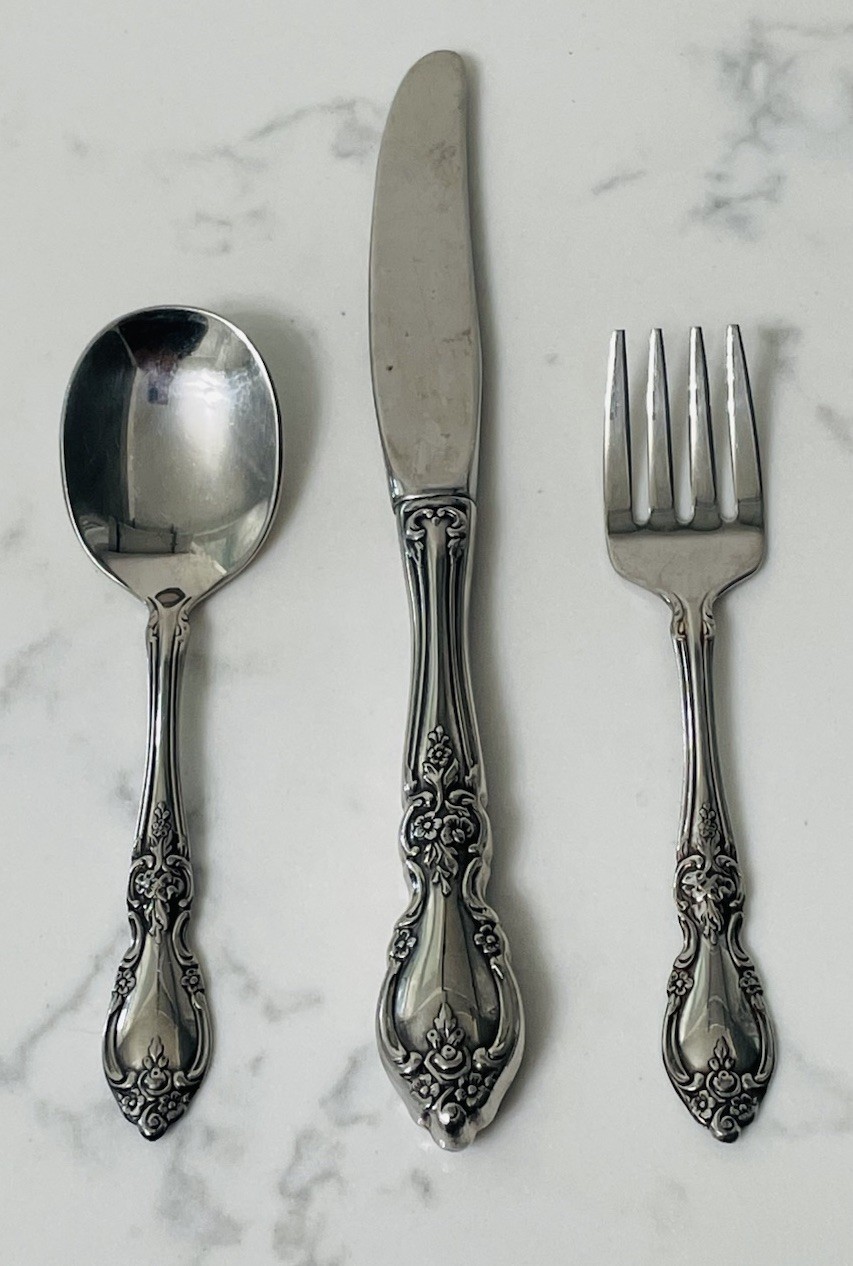 Oneida Community Child Knife, Fork, Spoon 3 Pc Stainless Flatware Set Vintage