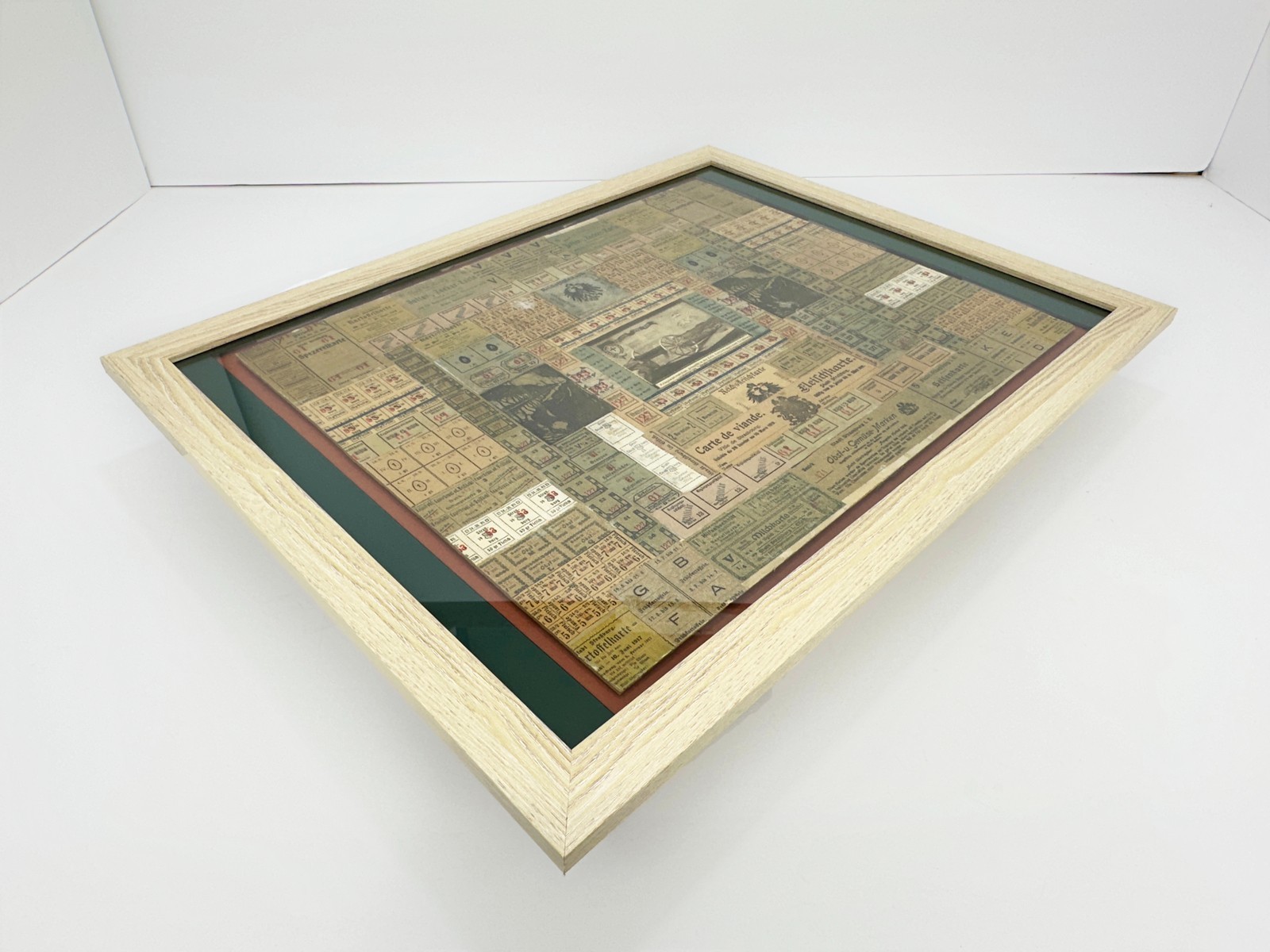 WWI Framed Ration Coupon Collage Folk Art Strasbourg Alsace Germany Trench 1917