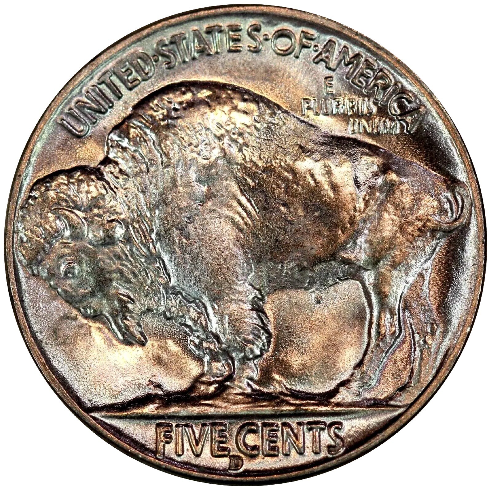 Brilliant GEM Uncirculated 5c 1938-D Buffalo Indian Head Nickel BU