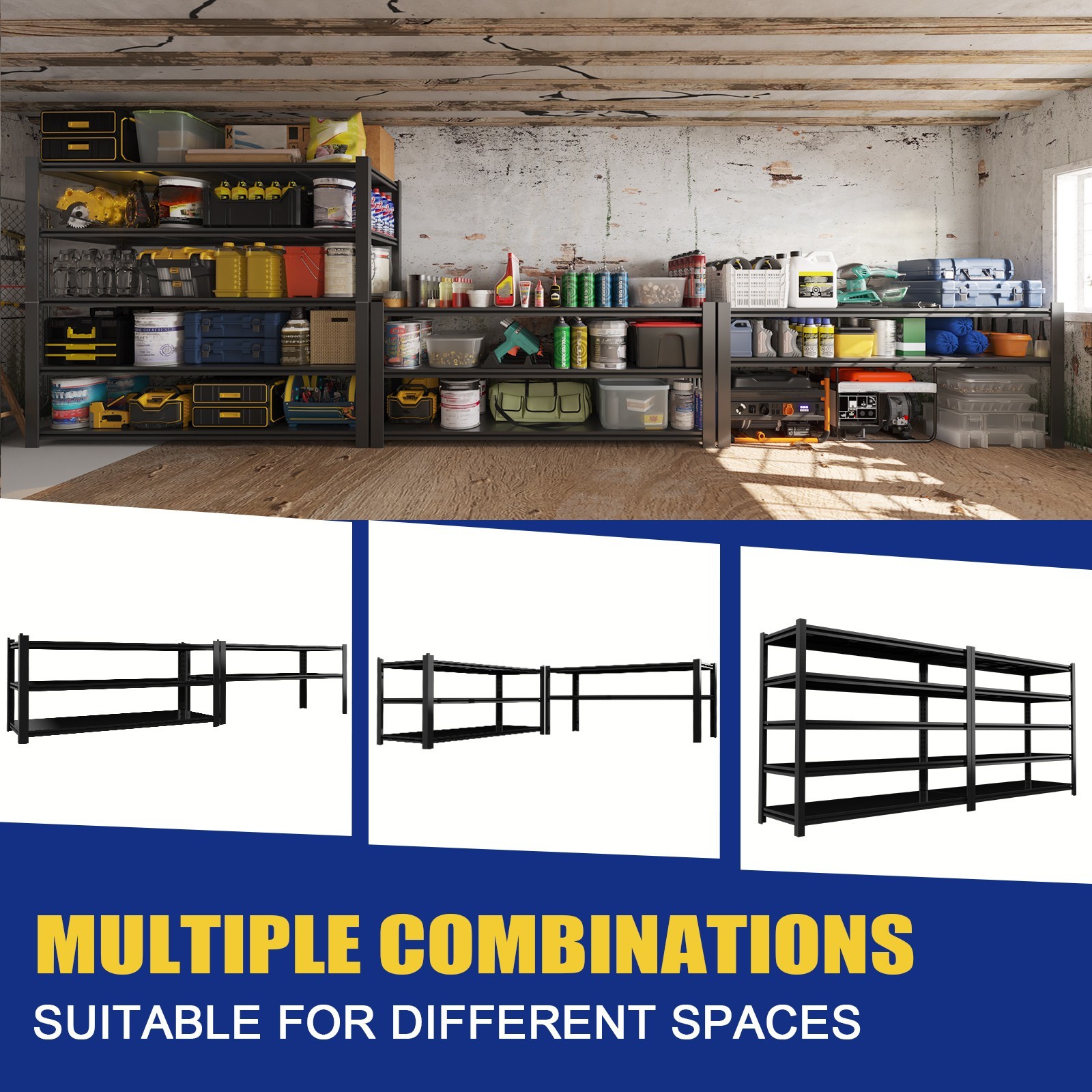 5 Shelf Heavy Duty Garage Shelving Metal Storage Shelves 60"W X 72"H X 24" D New