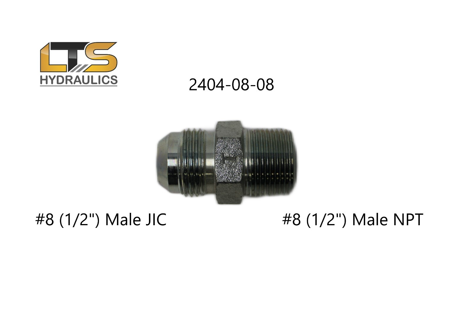 1/2" Male JIC x 1/2" Male NPT Pipe Adapter Zinc Plated Steel 2404-08-08 Qty 1