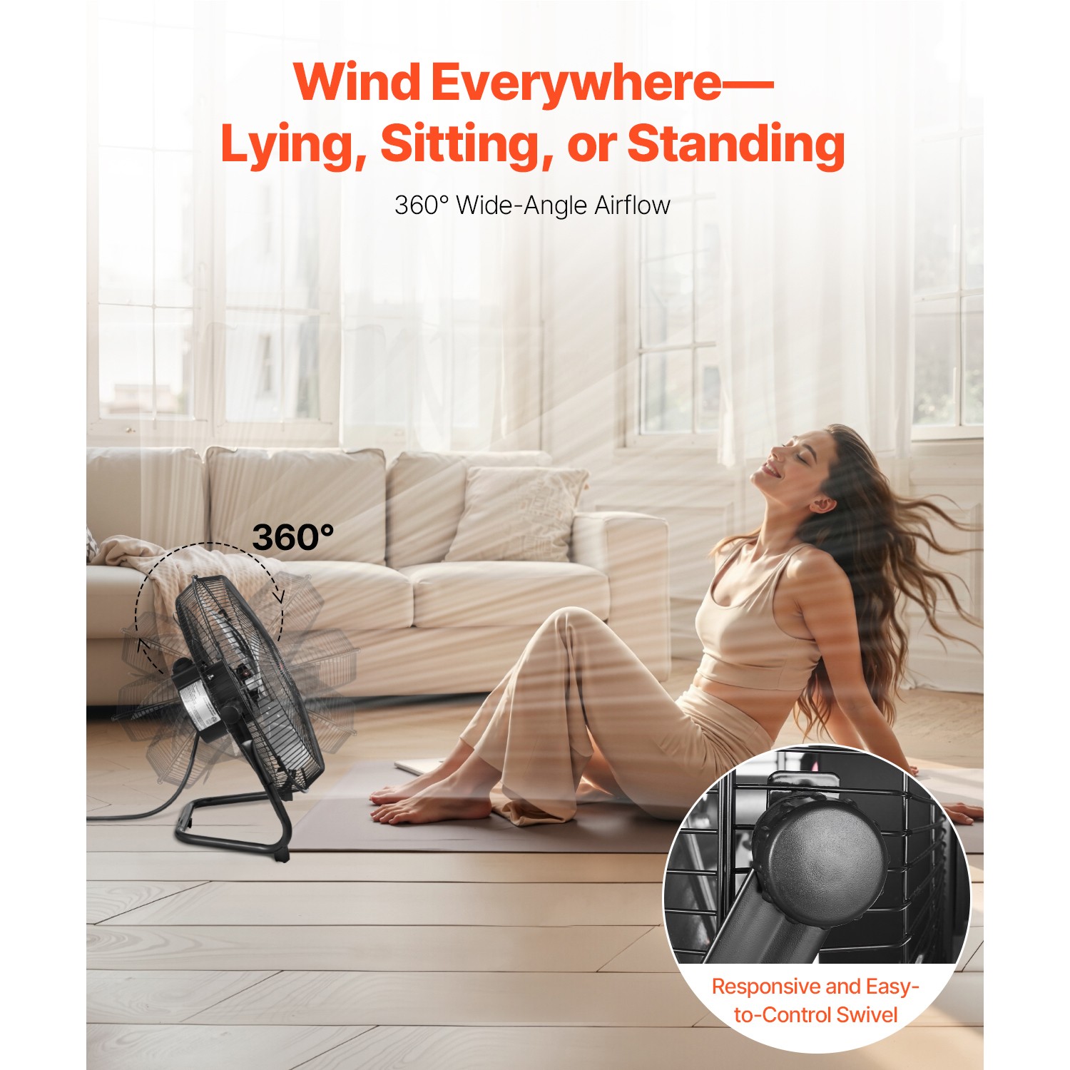 Uimoso 14 Inch Floor Fan 3 Speeds 360° Adjustable Tilt High Velocity Metal Fan