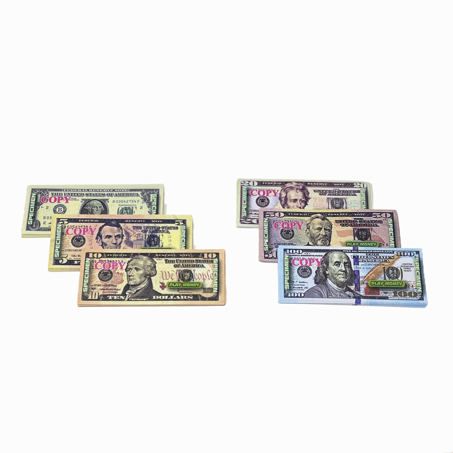 120 PC Educational Play Money Set, Print 1 Side - Bills of 1, 5, 10, 20, 50, 100