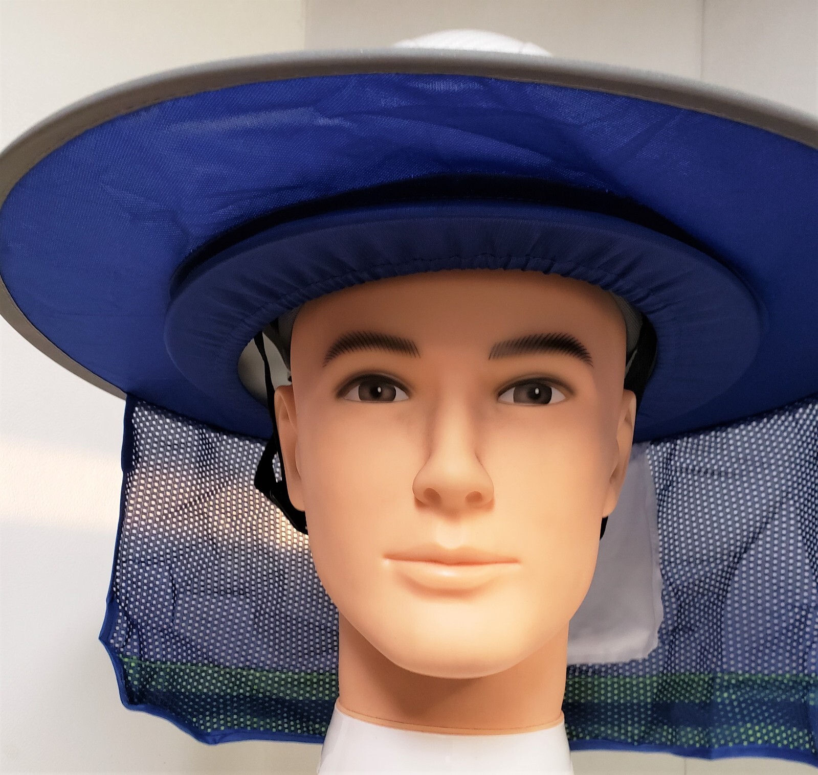 BLUE Hard Hat Sun Shade Visor Full Brim Mesh Neck HI VIS REFLECTIVE STRIPE