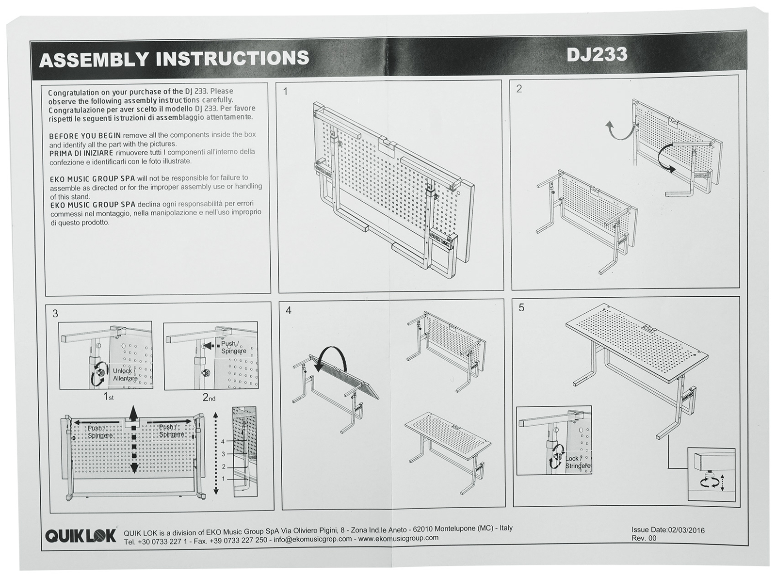 Quik Lok DJ233 Foldable DJ Table Workstation w/Perforated Shelf for Ventilation