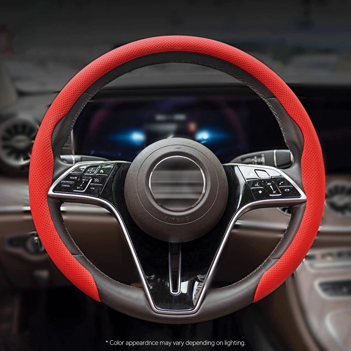 For Acura Red Steering Wheel Cover Ultra-thin Nappa Leather Breathable Anti-slip
