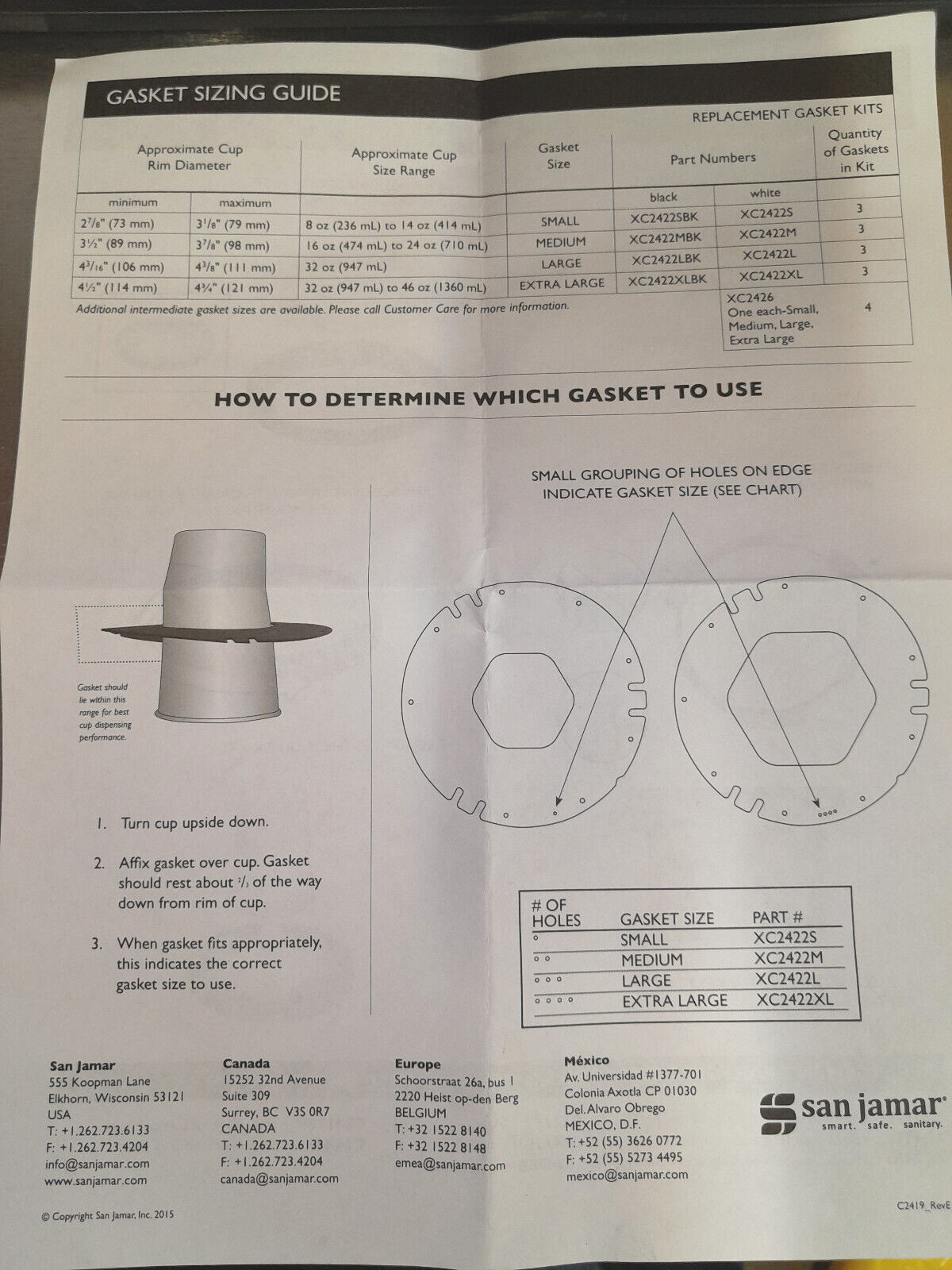 San Jamar XC2422S Small EZ-Fit Replacement Gasket 3 Piece