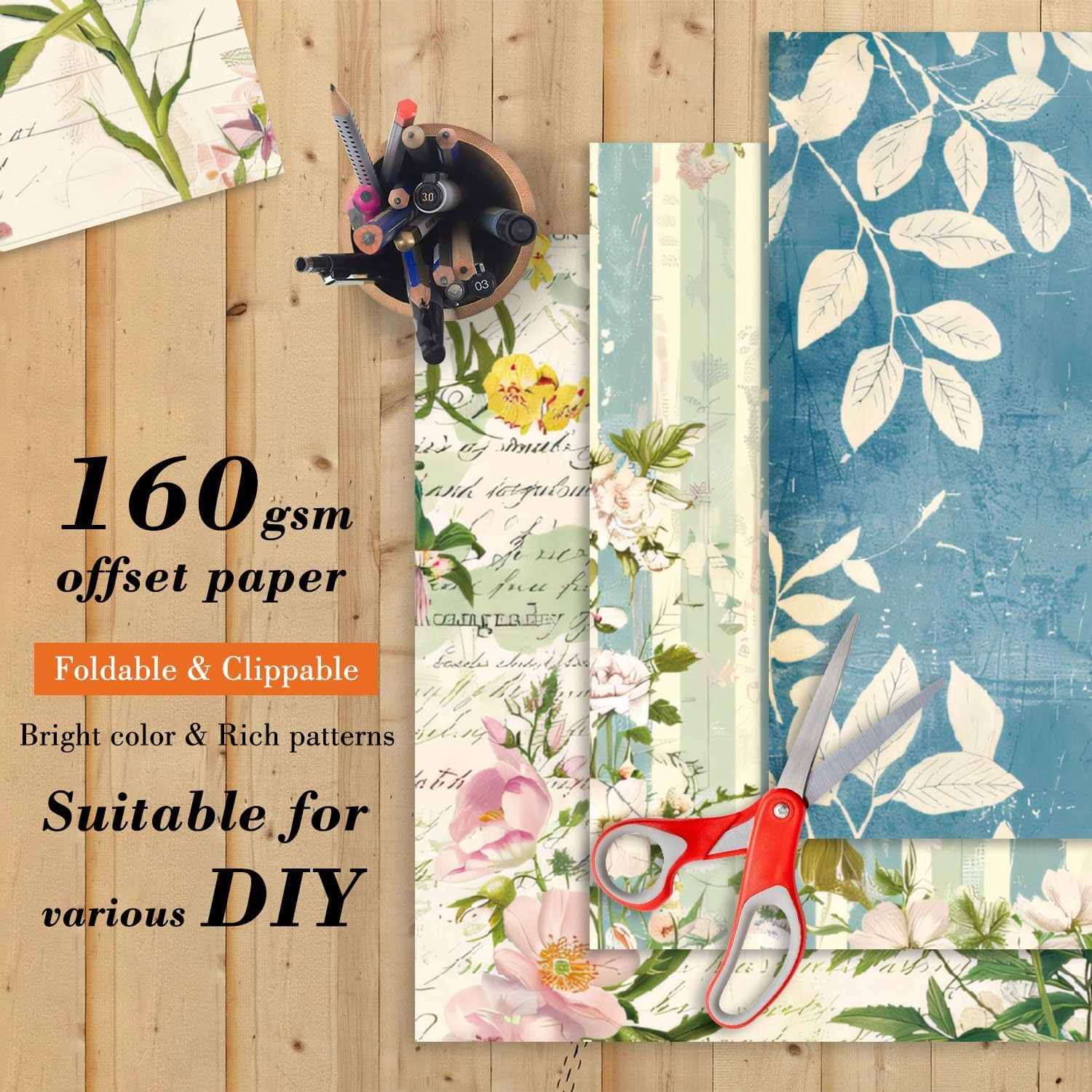 Floral Patterned Scrapbook Paper Pad - 24 Sheets 6x6 in Plant Designed Decorativ