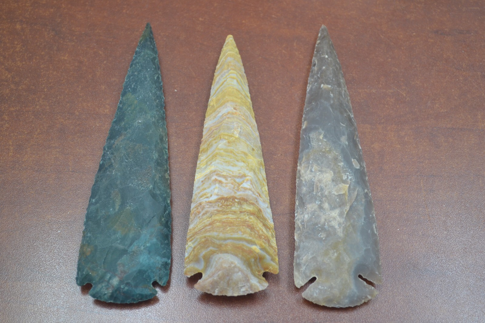 3 PCS ASSORT AGATE STONE SPEARHEAD ARROWHEAD POINT 5" - 5 1/2"