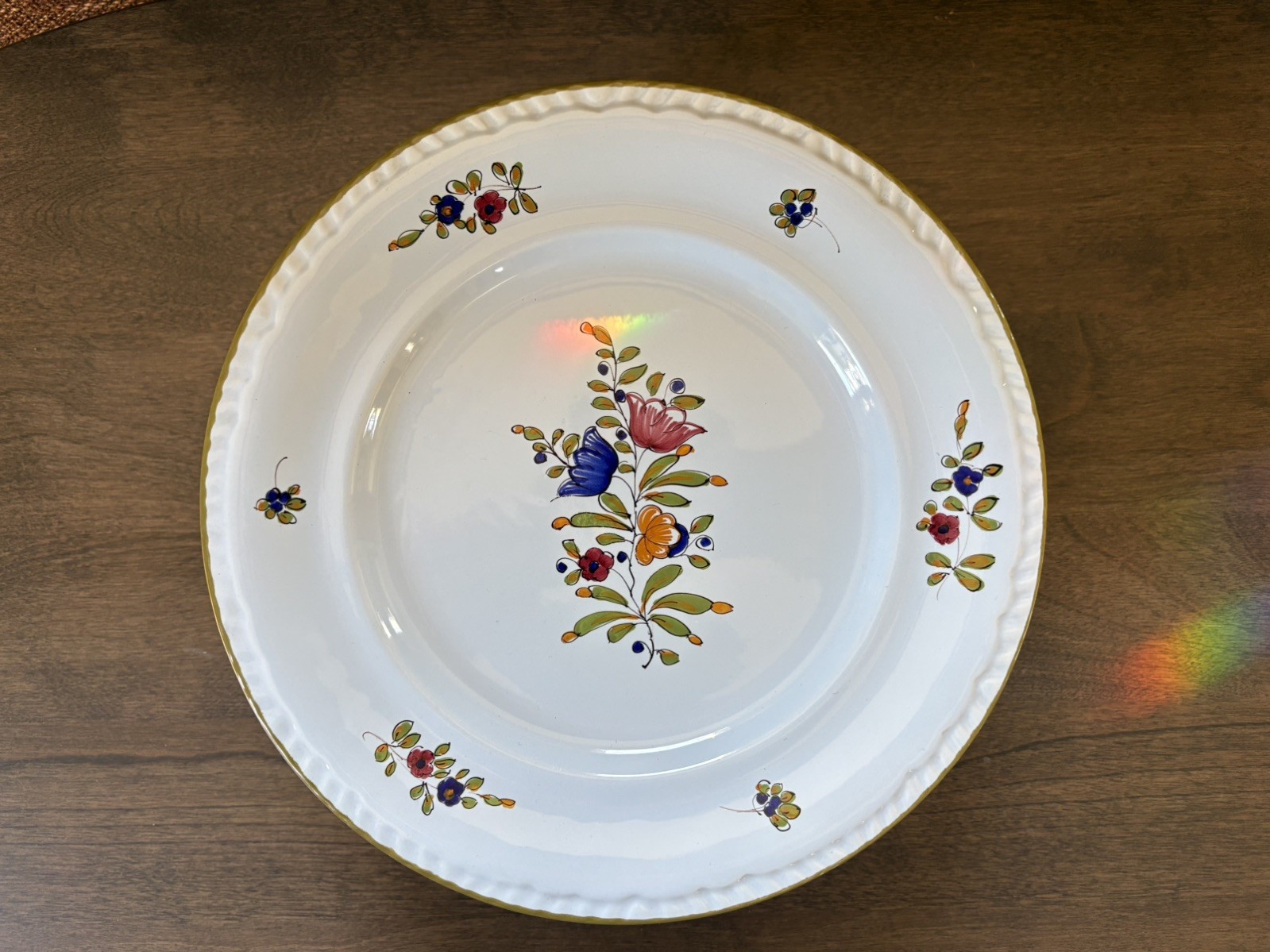 Set of 6 P.V. Italy Light Blue Floral Dinner Plates Hand Painted - 10.3"